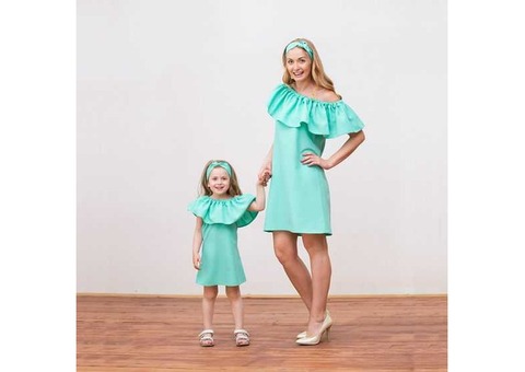 зеленые платья мама дочка